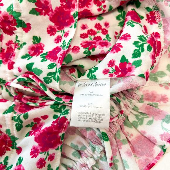 NWOT For Love & Lemons Petal Floral Puff Sleeve Tie Front Blouse Pink Green XS - Picture 7 of 8